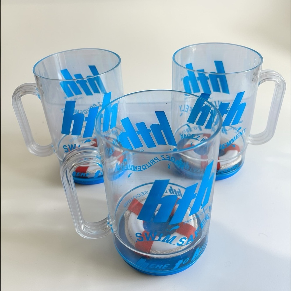 Vintage HTL Swim Safety Plastic Mugs Set of 3 Pool Cups